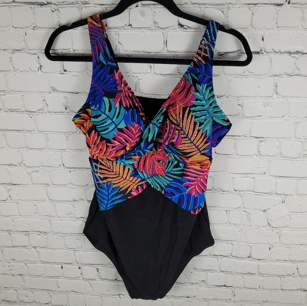 KRISTA | palm leaf foliage pattern one piece swim bathing suit
